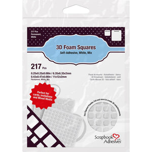 Scrapbook Adhesives 3D Foam Squares Variados (217 pzas) - Blanco 1/4" y 1/2"