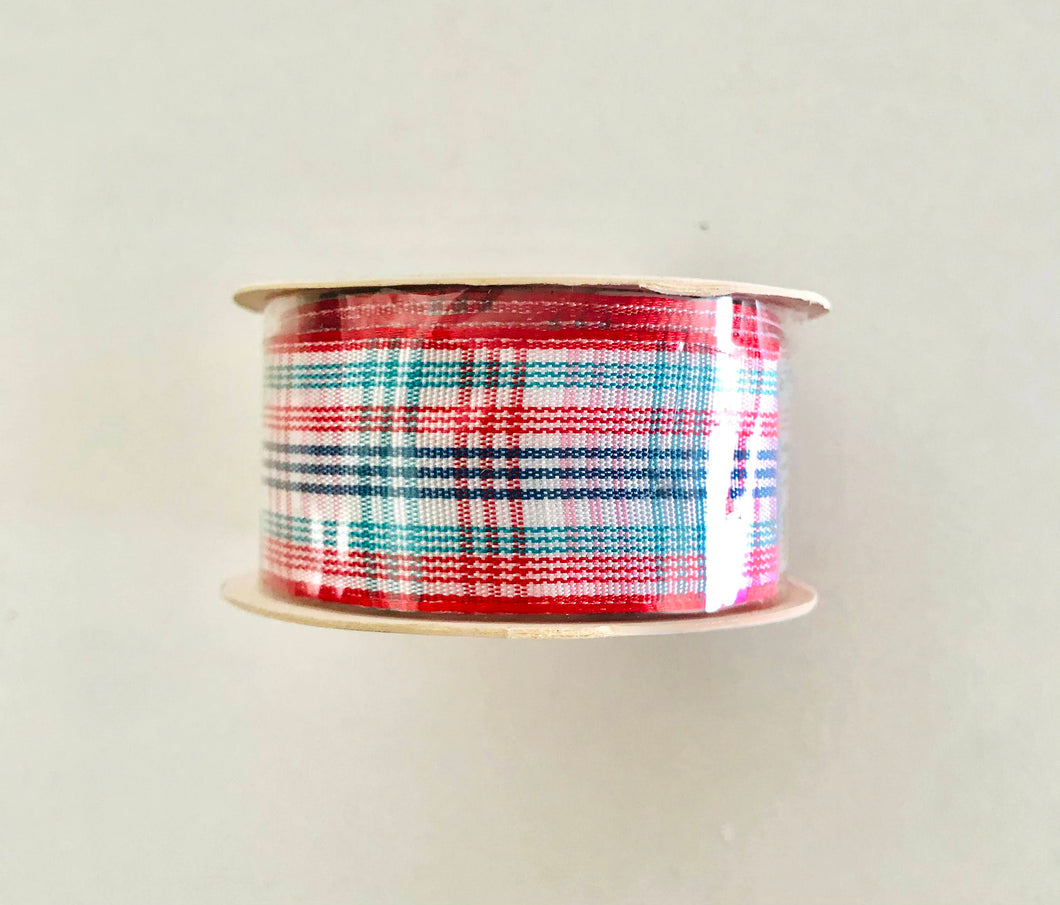 Rollo de cinta de 5/8¨ - Cuadros rojo, blanco y azul(1 yarda)